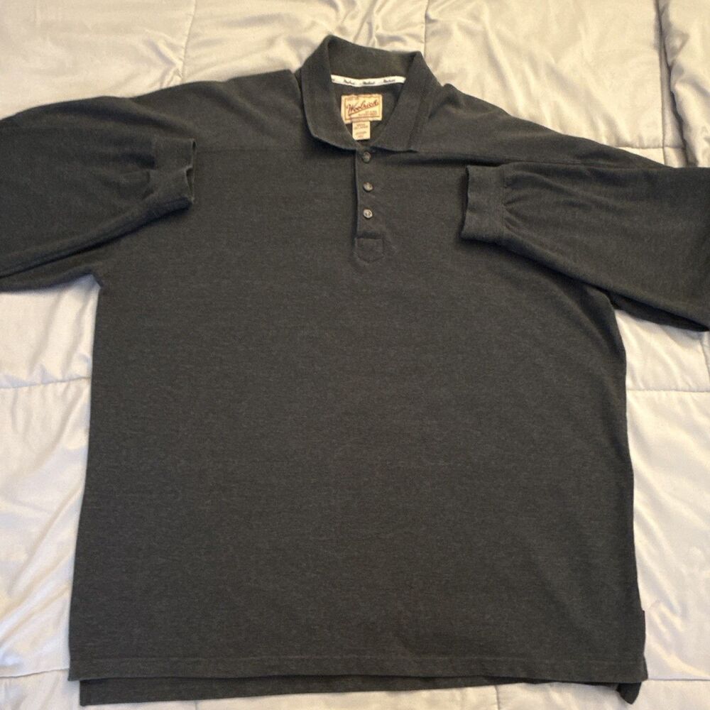 Woolrich Men's Gray Collared Polo Shirt 2XL Long Sleeve Cotton Outdoor Wear